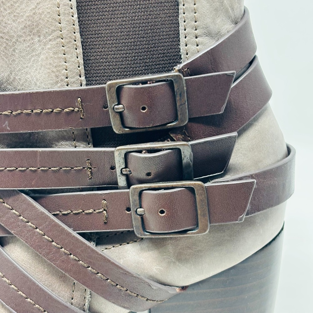 Sofft Strappy Ankle Boots Size 9.5M Taupe Leather Braided‎ Buckle Strap Heeled - Picture 4 of 14